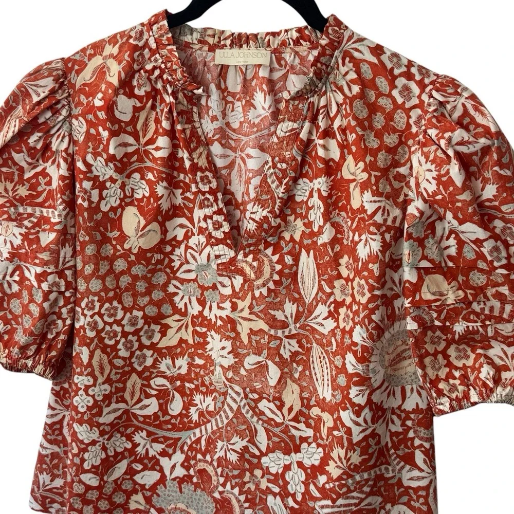 Ulla Johnson Imari Top Orange Blossom Puff Sleeve Boho Feminine Cottagecore‎ 10